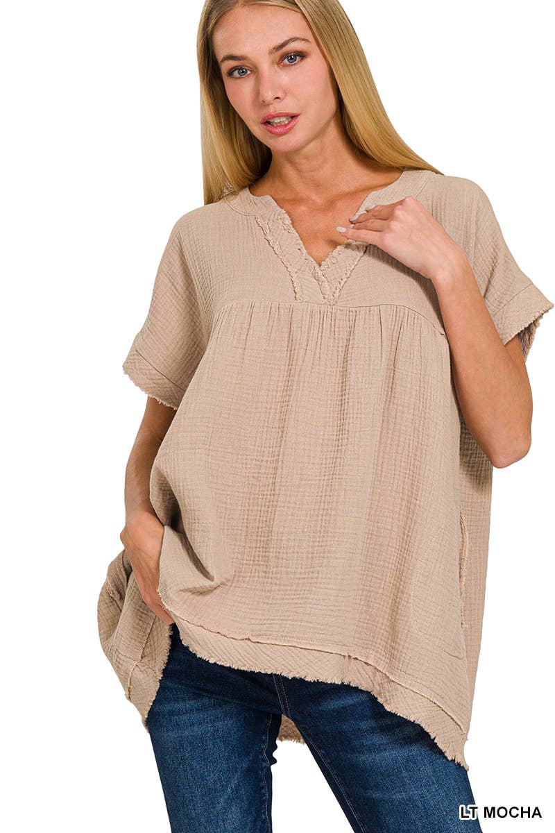 42POPS – wholesale Tunika - Dam – "Rå kant kortärmad V-ringad tröja17