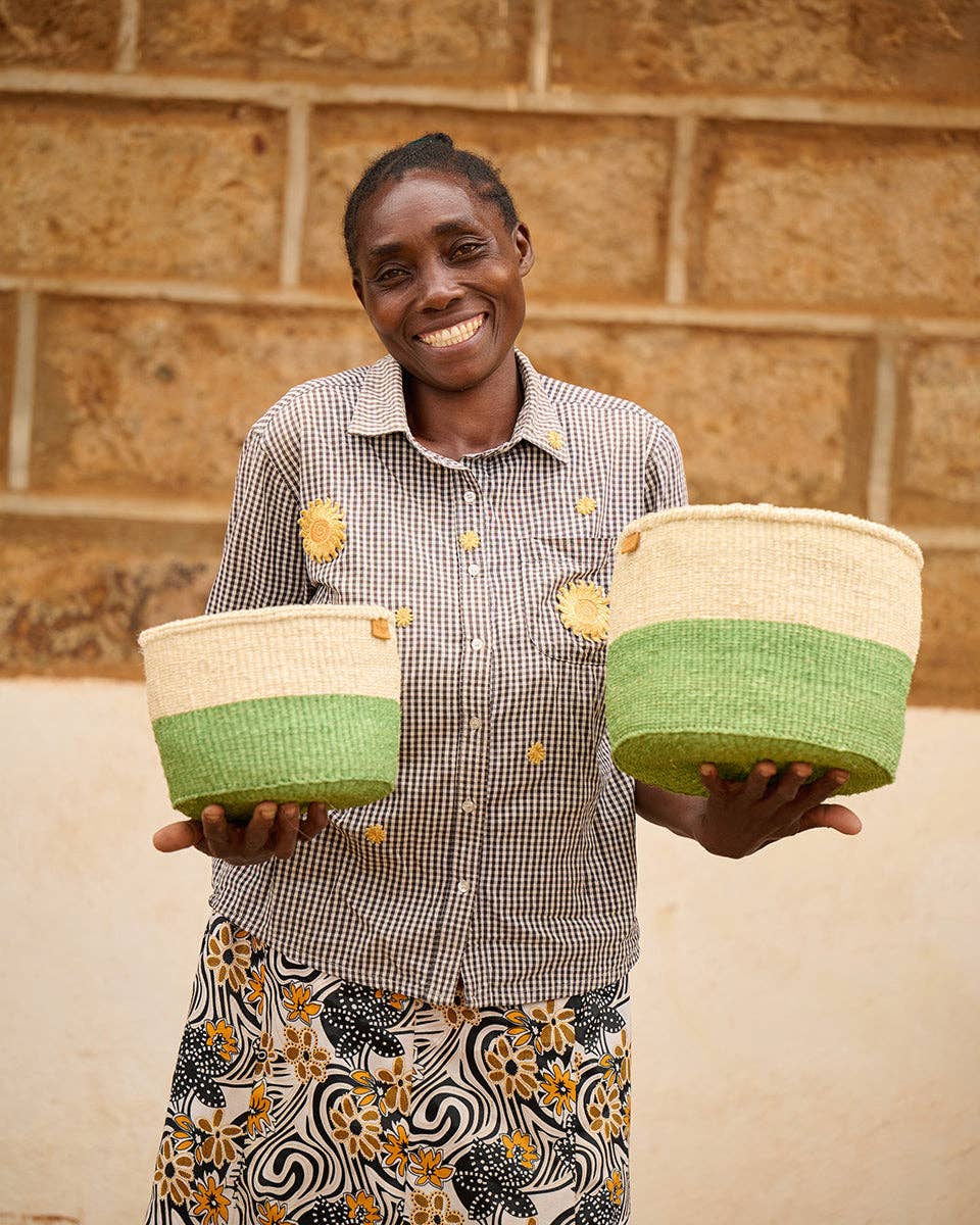 The Basket Room - Wholesale Basket - WILAYA: Green Colour Block Woven Basket | Planter | Toy Basket | Desk Tidy3