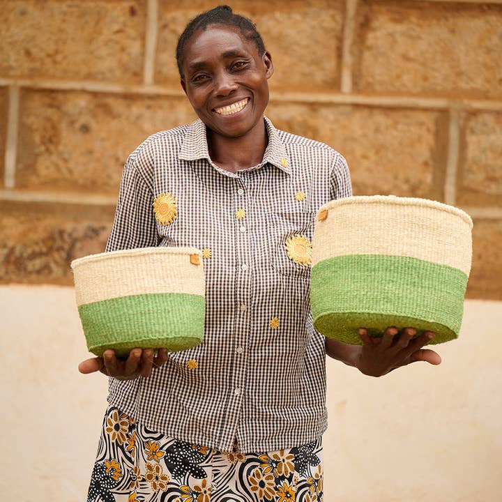 The Basket Room - Wholesale Basket - WILAYA: Green Colour Block Woven Basket | Planter | Toy Basket | Desk Tidy3