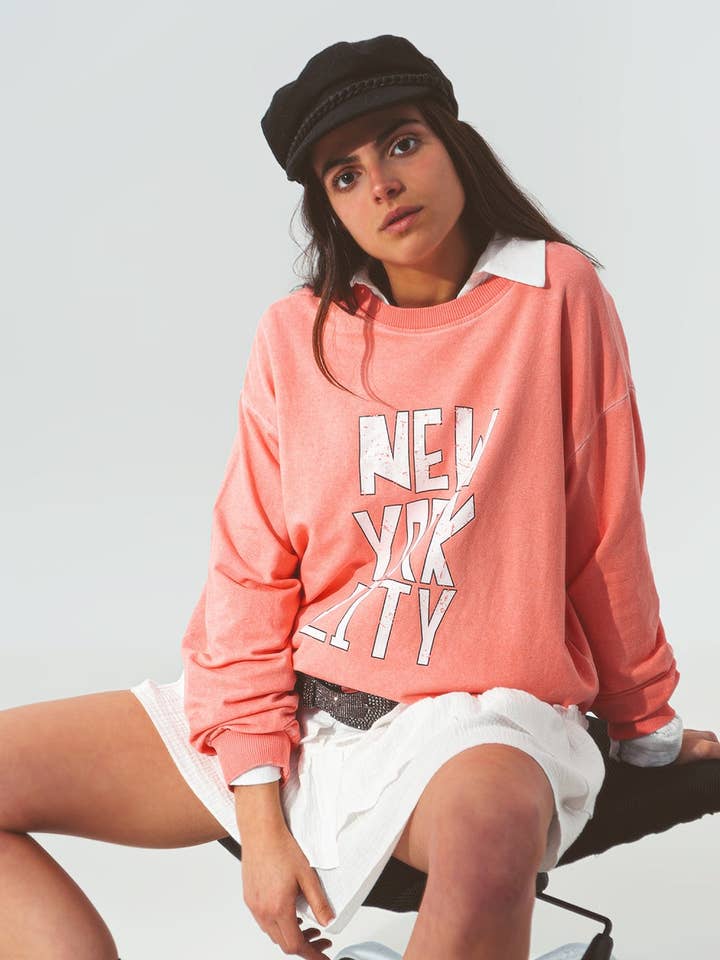 Moletom coral com estampa 'New York City' por atacado de Q2—All Orders:Free Duties for the US,UK,and Canada