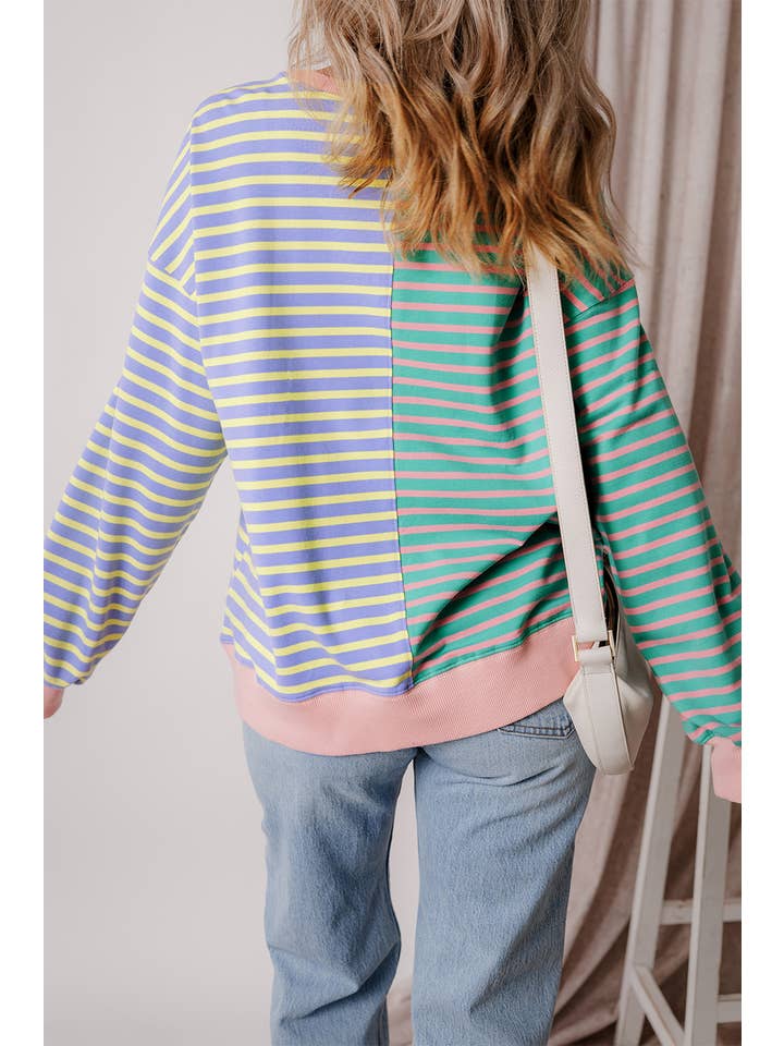 Aapparella - Wholesale Sweatshirt - Women's - Colorblock Striped Oversize Sweatshirt | S-2XL