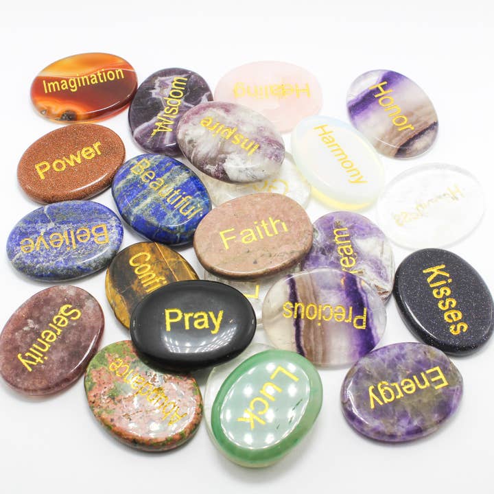 Quasar Gems USA - Wholesale Spiritual Stone/Crystal - Semi Precious Gemstone Engraved Word Stones 50Pcs