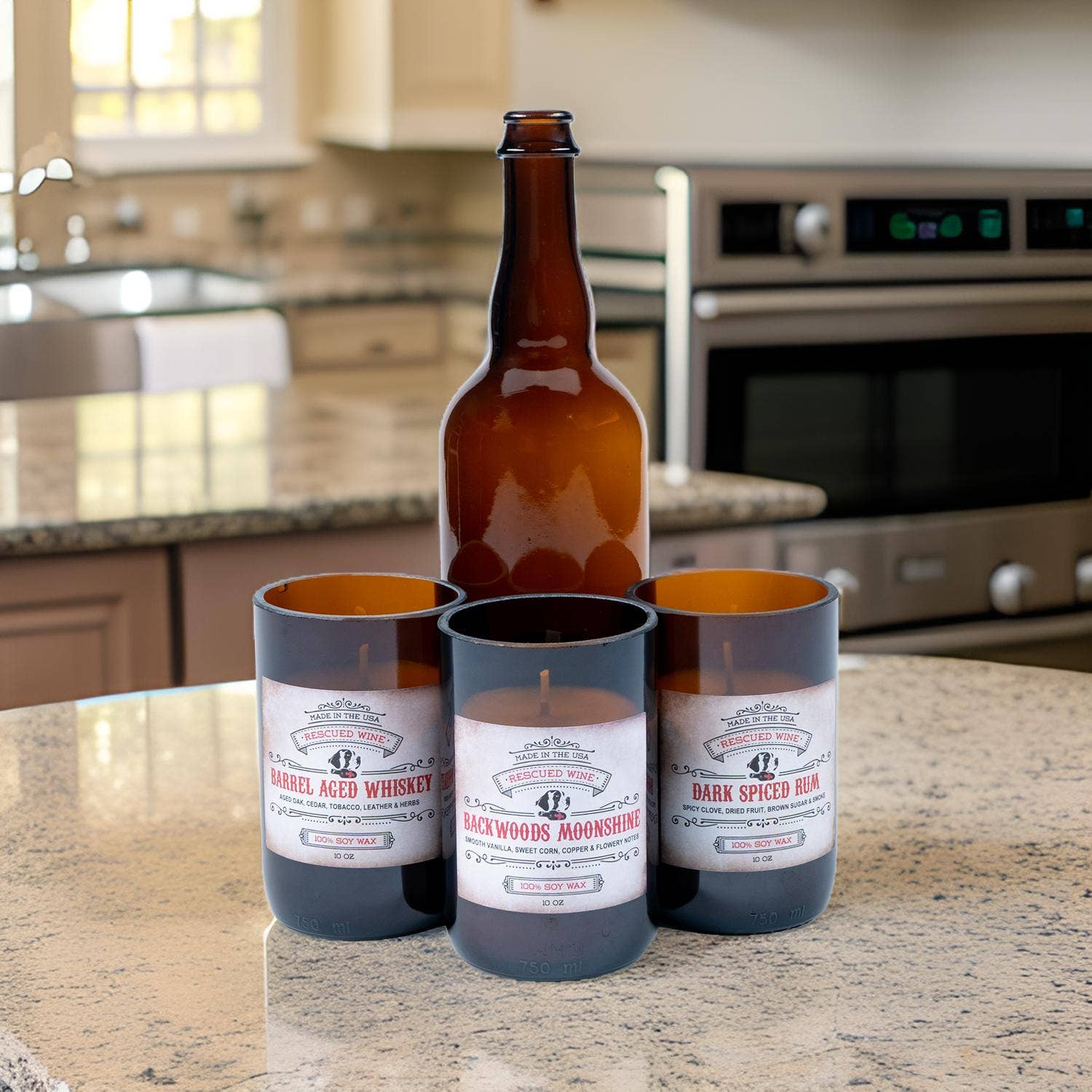 Rescued Wine Candles – Engroshandel Glaslys – Opcyklet Flaske Lys - Bourbon & Tobak - Miljøvenlig 8oz2