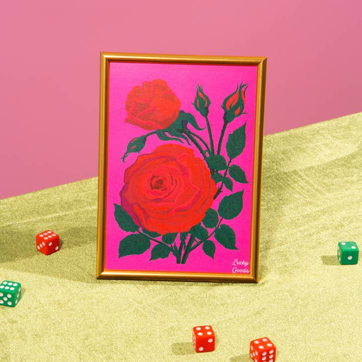 Lucky Goods Paper - Wholesale Art Print - Roses in Hot Pink Portrait Print3