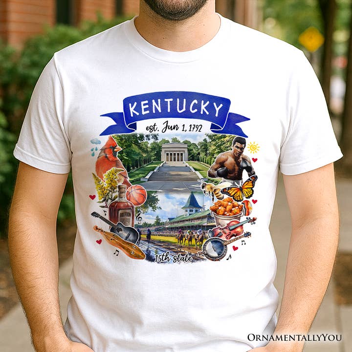 T-shirt artistique avec thèmes et monuments de l'État du Kentucky pour la vente par OrnamentallyYou