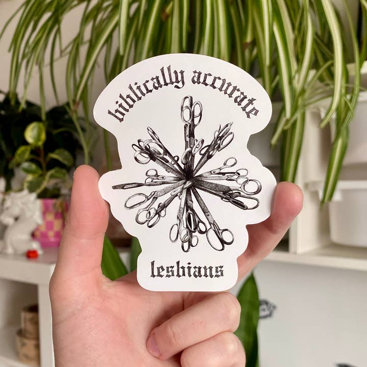 Biblically Accurate Lesbians Waterproof Goth Vinyl Sticker for wholesale by Luck and Lavender Studio