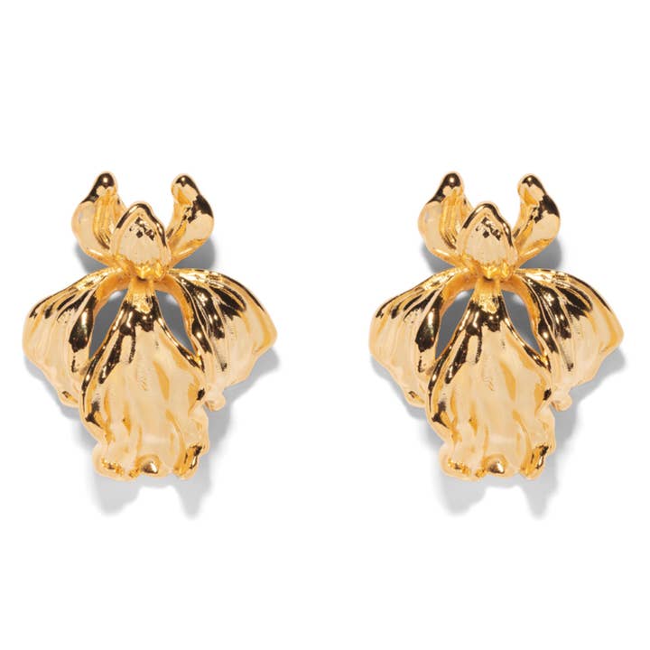 Boucle d'oreille en forme d'iris sculptée à la main The Pink Reef pour la vente par The Pink Reef