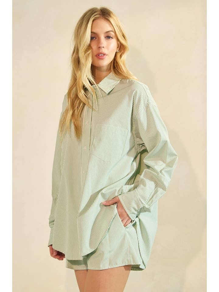 mittoshop - Wholesale Lounge Set - Women's - STRIPED SHIRT AND SHORTS SET19