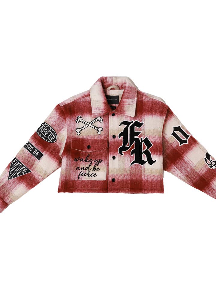 WAKE UP AND BE FIERCE CROP WOOL PLAID SHACKET for wholesale by Vibrant M.i.U