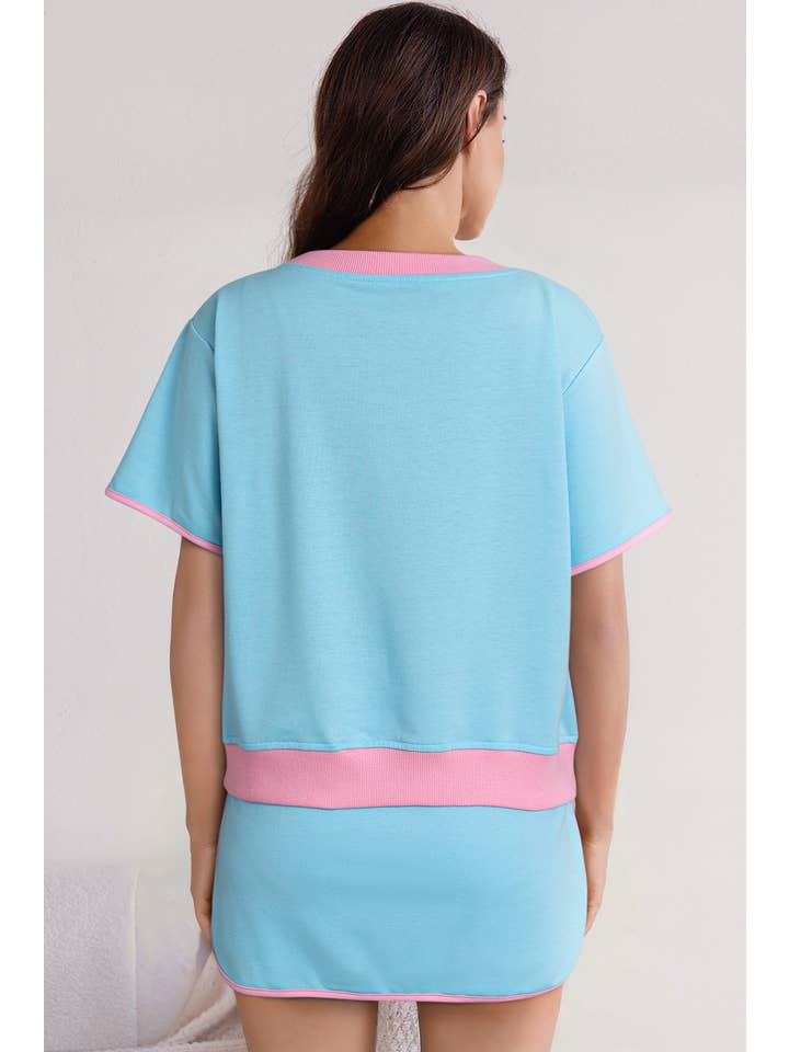 LA Society - Wholesale Top & Skirt Set - Women's - Colorblock Edge Drop Shoulder T Shirt and Skirt Set