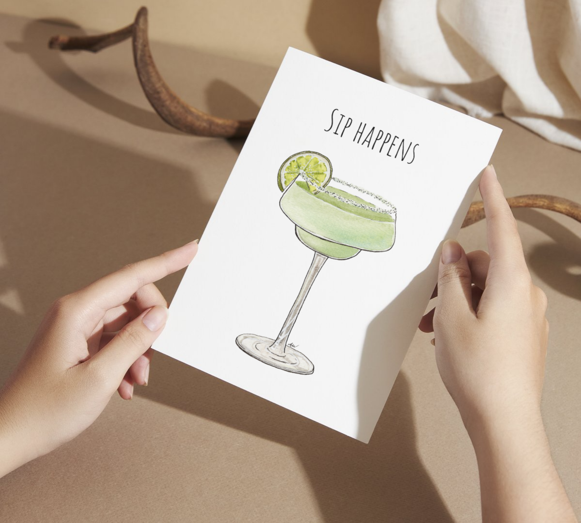 Alyssa Whetstone Art - Wholesale Everyday Greeting Card - Sip Happens Watercolor Greeting Card1