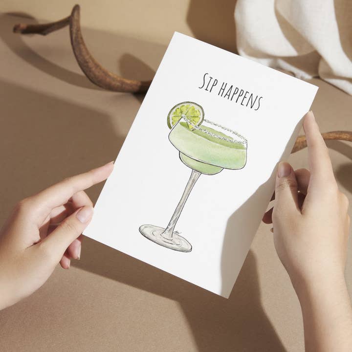 Alyssa Whetstone Art - Wholesale Everyday Greeting Card - Sip Happens Watercolor Greeting Card1