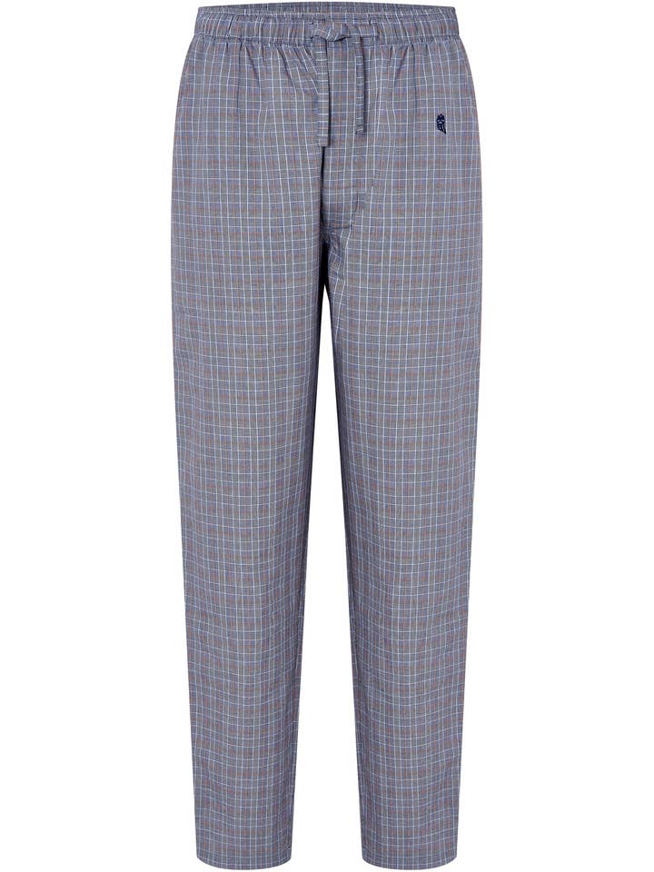Long Poplin Checkered Pajama Pants - Gray 8919 for wholesale by El Búho Nocturno