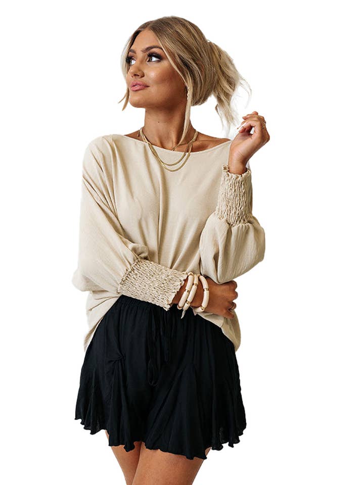 PRETTY BASH - Wholesale Blouse - Women's - Smocked Wrist Shift Top