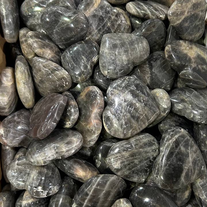 Quasar Gems USA - Wholesale Spiritual Stone/Crystal - Black Moonstone Mini Hearts