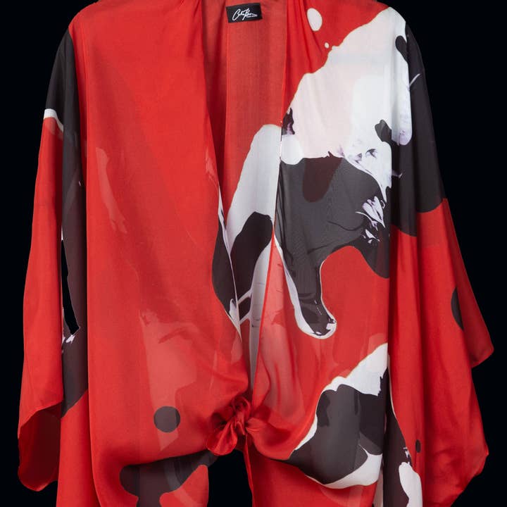 Cedric Brown Collections - Venta al por mayor Kimono - Mujer - Kimono con capa de mármol rojo y negro