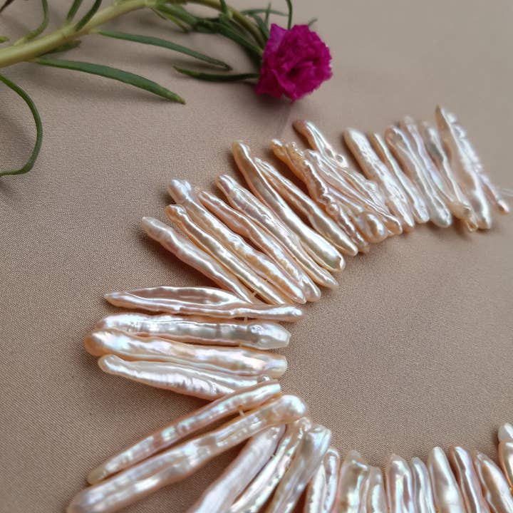 Biwa-perler 30-35mm lange perler til smykkefremstilling for engroshandel hos Rishi Jewelry