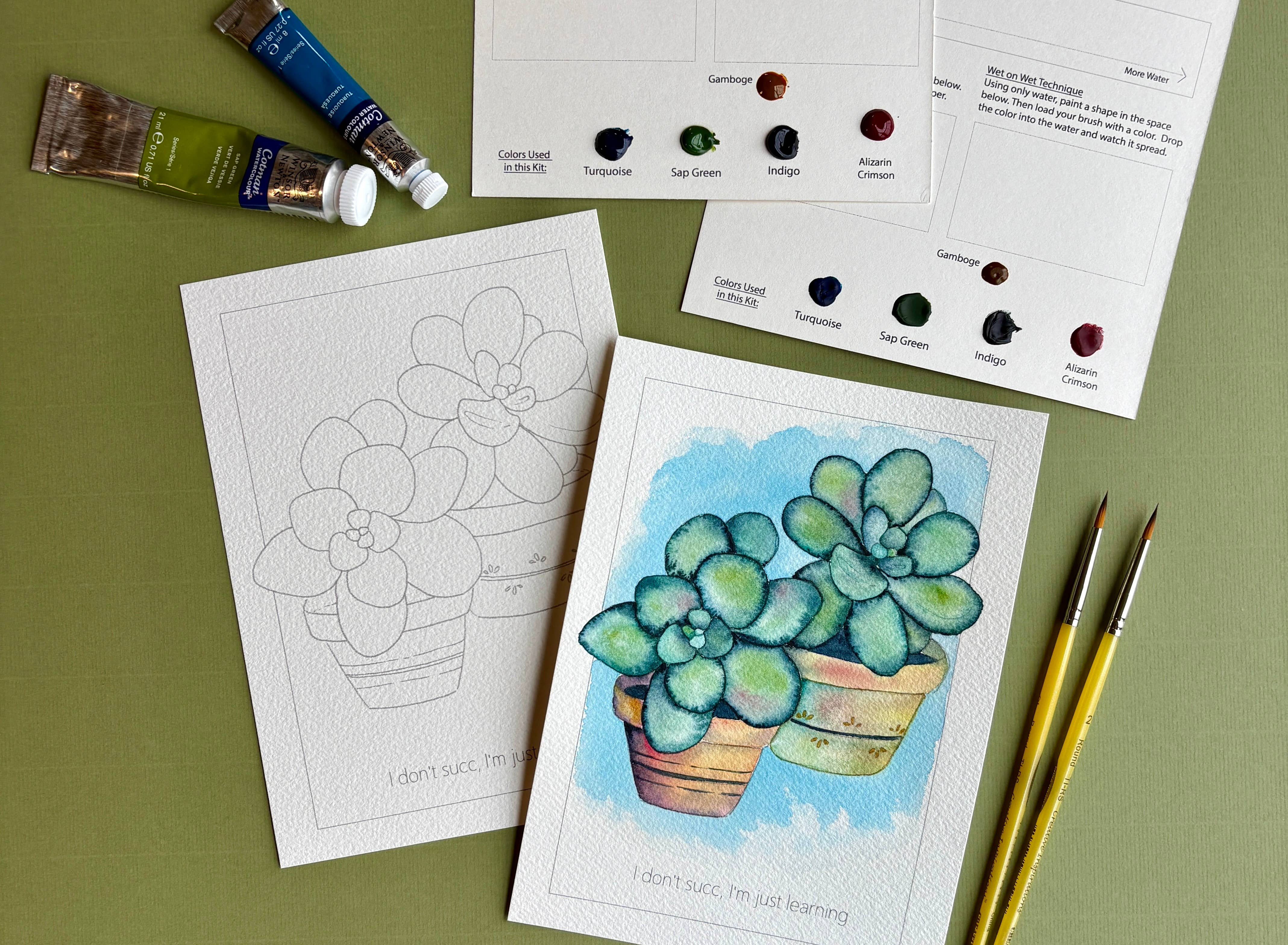 Emily Marie Watercolors - Wholesale DIY Craft Kit - Watercolor Date Night Kit: Succulents