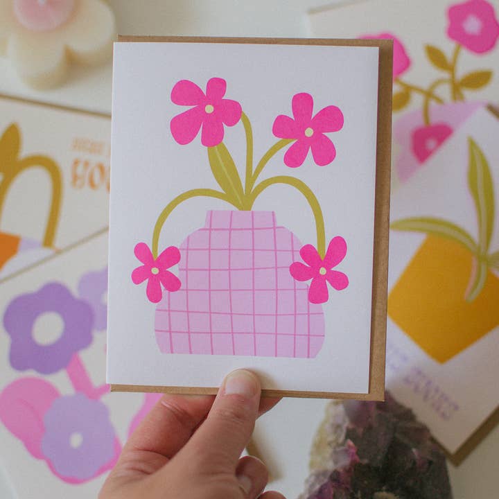 Brush & Bird Paper Co. – wholesale Everyday greeting card – Retro Flower Pot Card | Blank Pink Greeting Card1