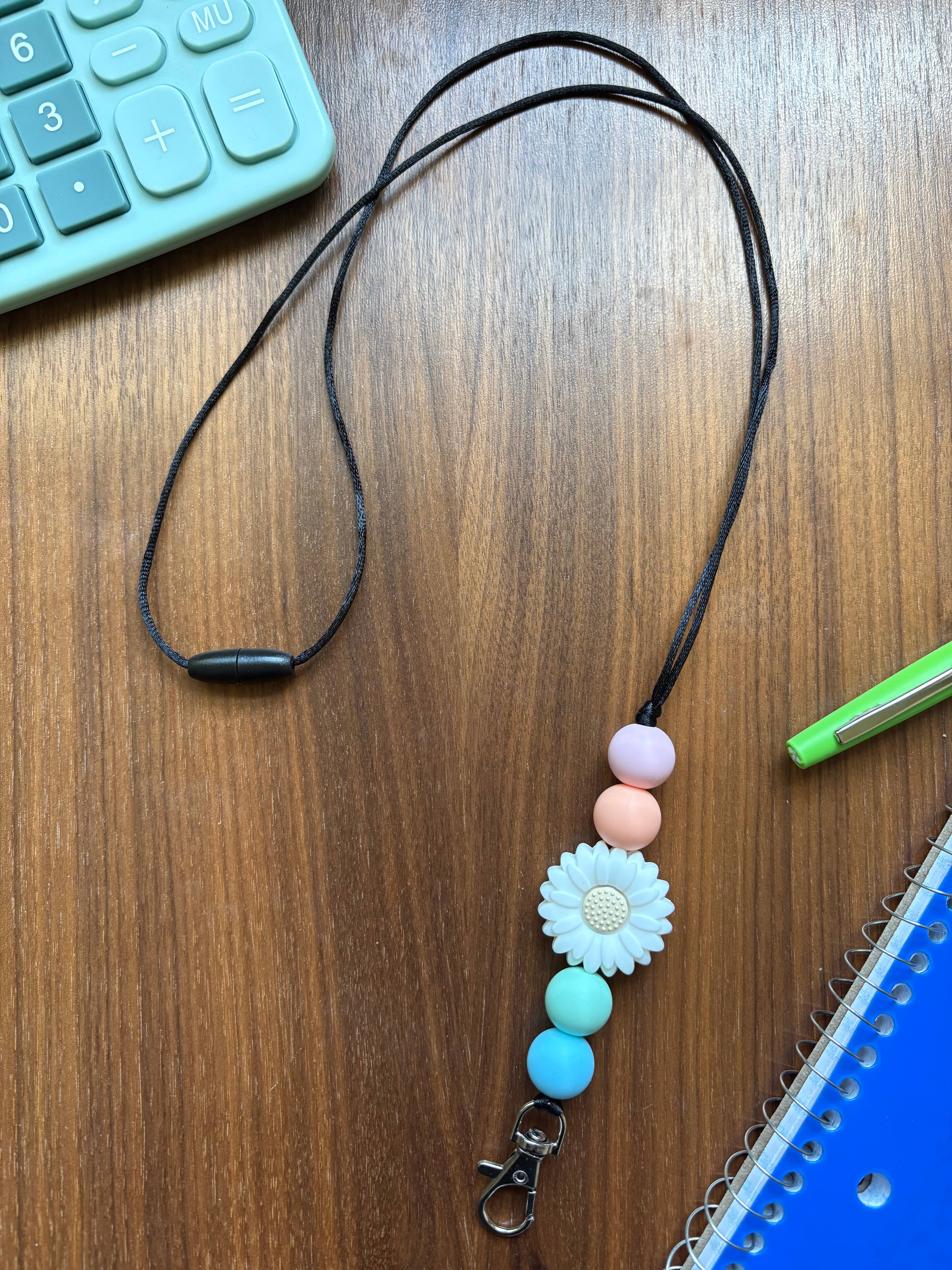 Katesy Things - Wholesale Lanyard - Women's - Silicone White Daisy Lanyard-20” Long with Breakaway Clasp1