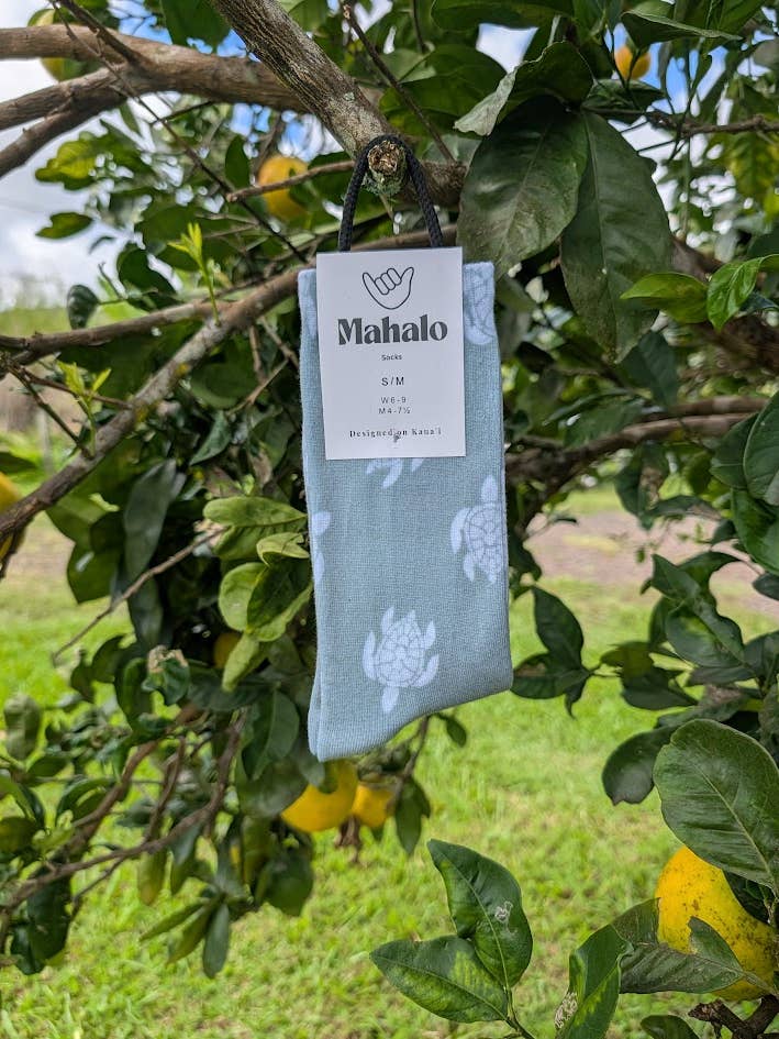 Koloa Farms - Wholesale Socks - Unisex - Sage Green Turtle socks - Hawaiian Print - Honu tropical 3