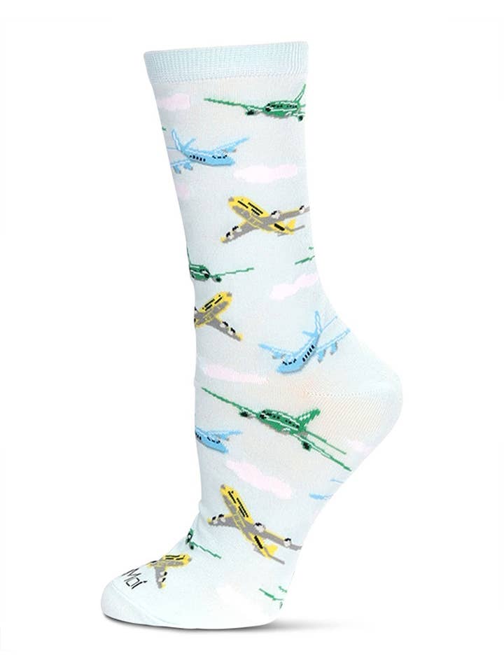 Light Blue Airplanes Bamboo Crew for wholesale on Faire