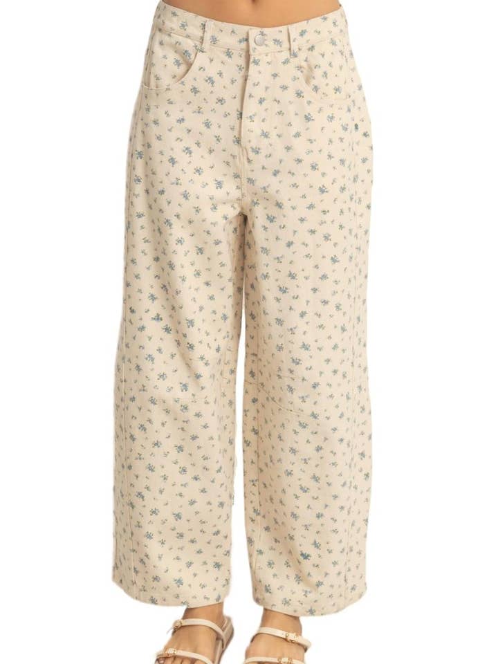 Washed Floral Wide-leg Pants for wholesale by Vanilla Monkey