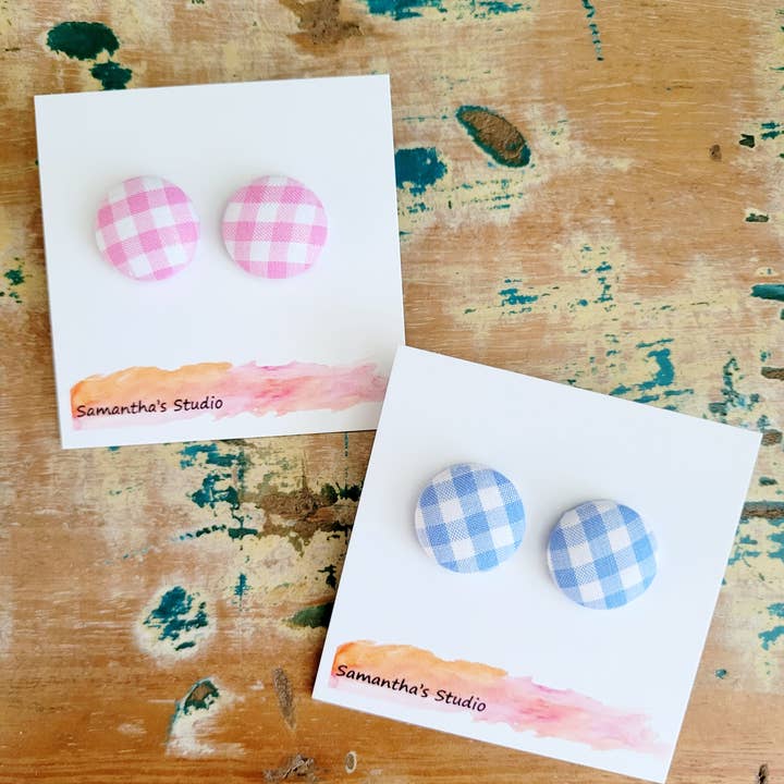 Samantha's Studio - Wholesale Stud/Post Earrings - Gingham Country Button stud earrings - Lights