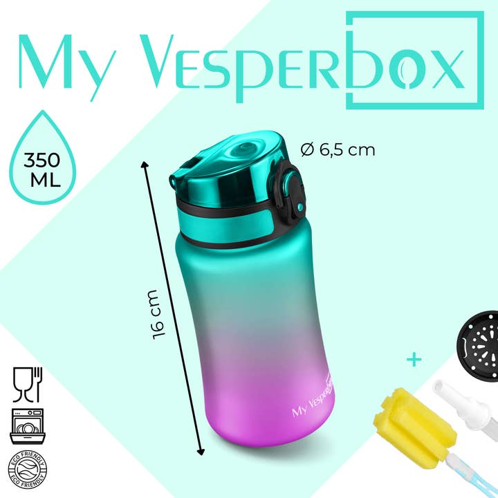 Myvesperbox – Großhandel Trinkflaschen – MyVesperbox Minny Trinkflasche 300ML Flip Flop Lila Grün