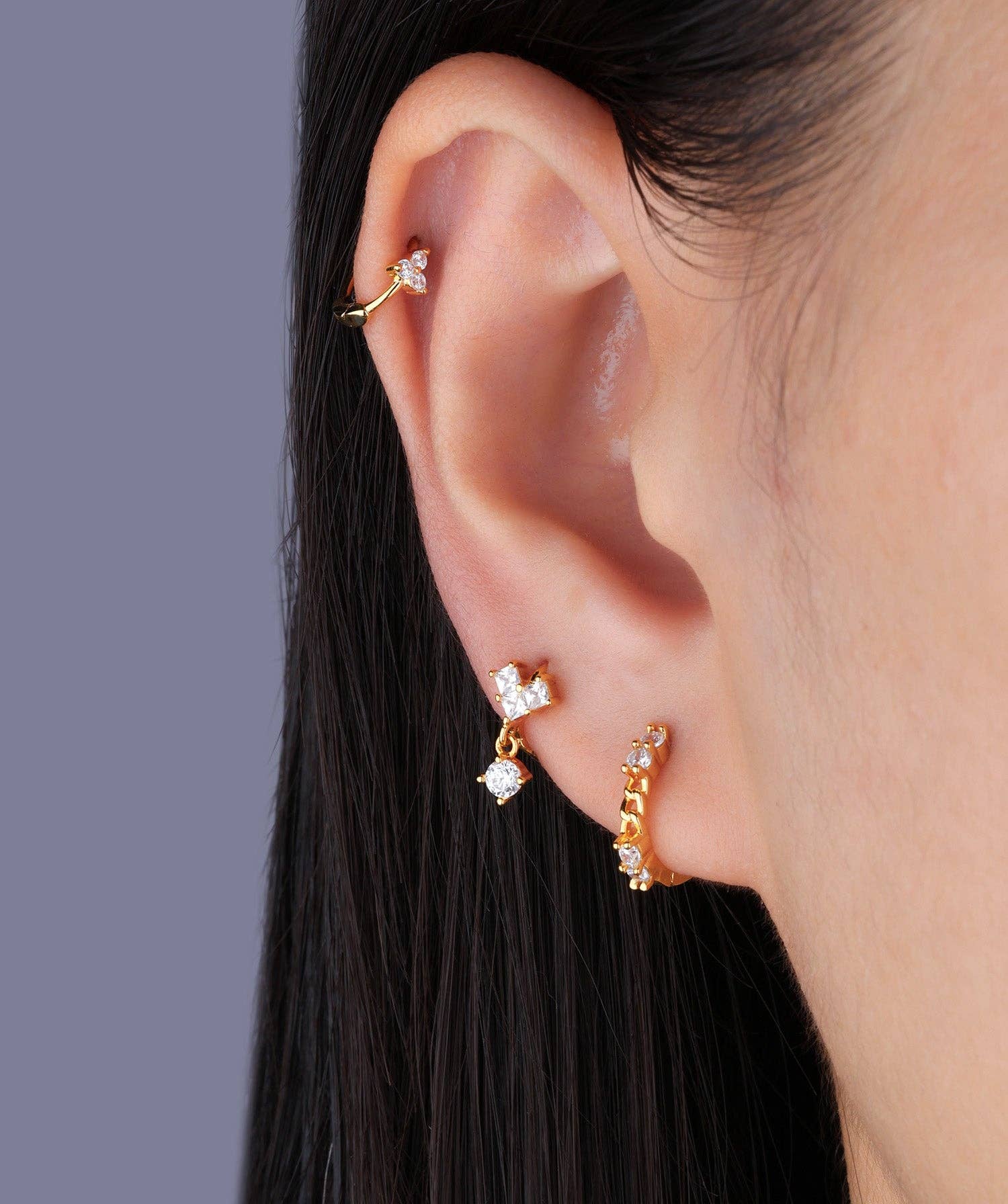 oumo jewelry - Wholesale Huggie Earrings - Chain-Shaped Gemstone Hoop3