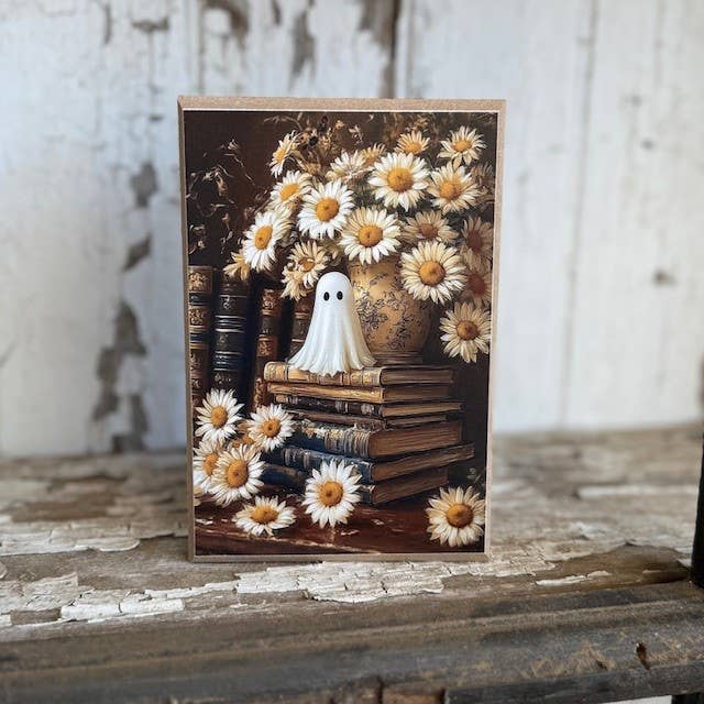 JanMichaels Art & Home - Wholesale Decorative Tabletop Object - HMK975B Little Ghost on Books Block