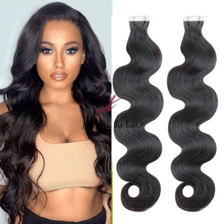 Natural Color B Body Wave | Tape In Human Hair Extensions | Brazilian Virgin for wholesale on Faire