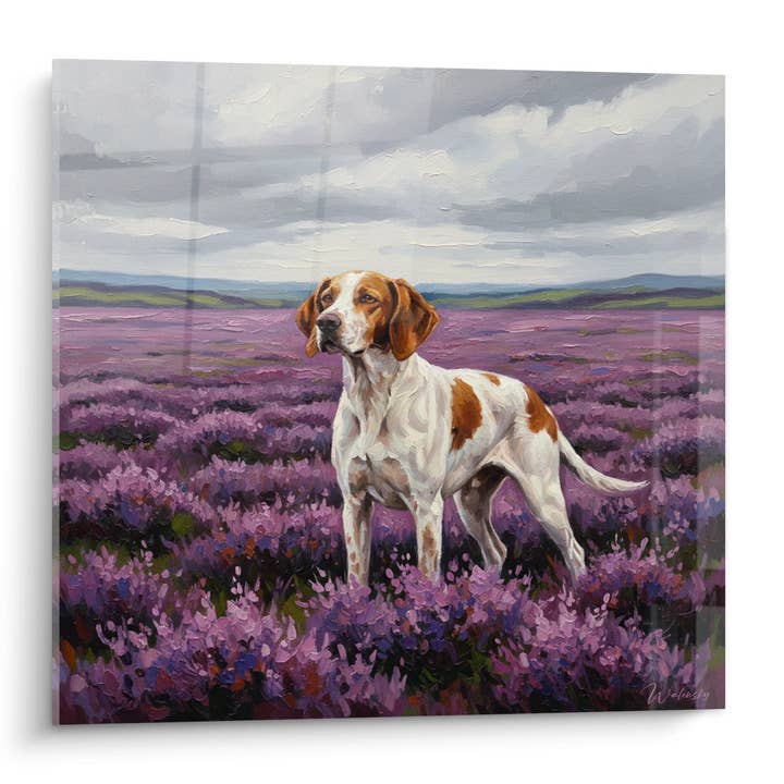 Cuadro Perro Blanco y Rojo en Campo de Brezo Violeta - Majestad Natural - Edición Pointer Inglés para venta al por mayor de Walensky