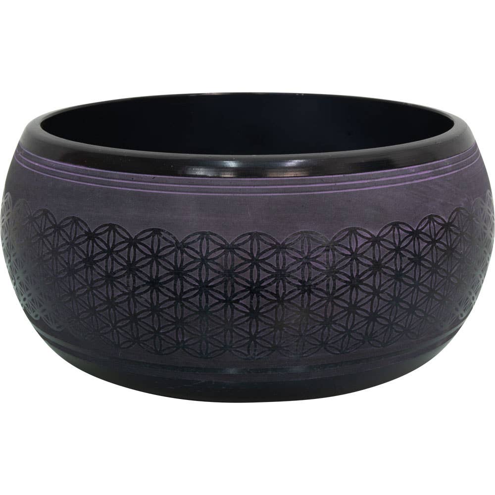 Kheops International - Wholesale Meditation Supplies - Singing Bowl Round Sided 8in Flower of Life Purple (Each)2