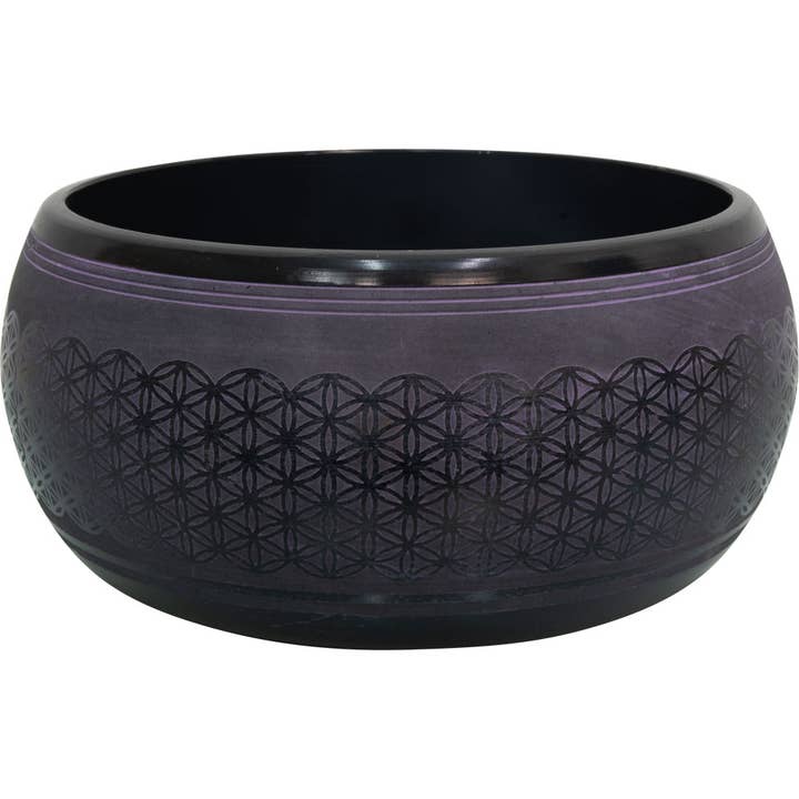 Kheops International - Wholesale Meditation Supplies - Singing Bowl Round Sided 8in Flower of Life Purple (Each)2