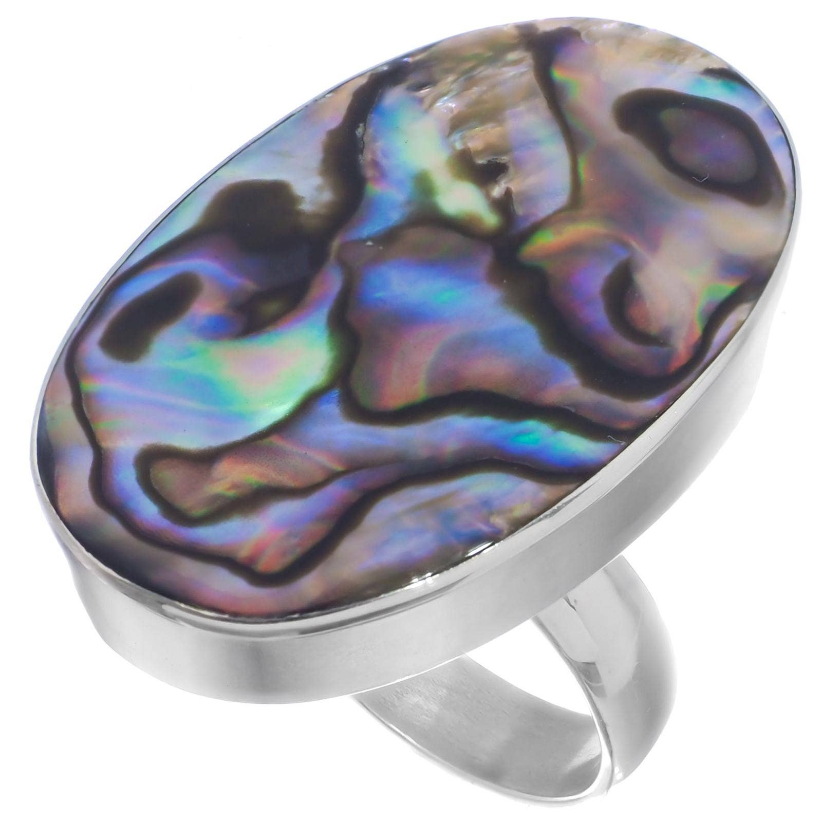 FifiRose - Vendita all'ingrosso Anelli cocktail/statement - Anello in argento sterling 925 con conchiglia di paua ovale, misura US 7, 1 1/8"1