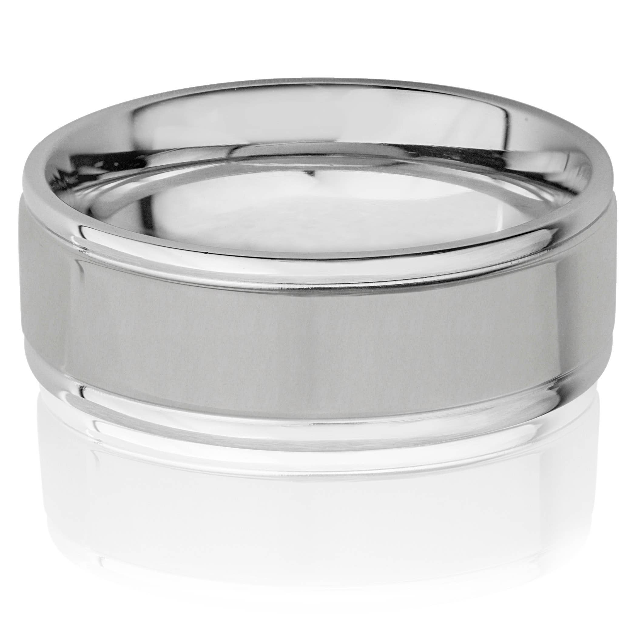 West Coast Jewelry - Wholesale Band/Stacked Ring - Grooved Edges Polished Stainless Steel Band Ring - 8mm3