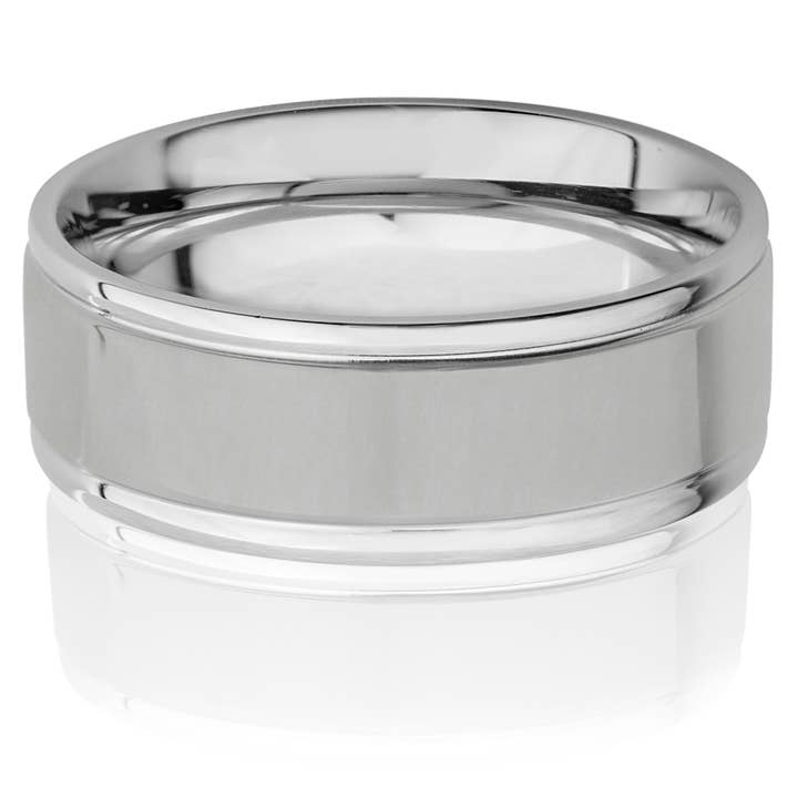 West Coast Jewelry - Wholesale Band/Stacked Ring - Grooved Edges Polished Stainless Steel Band Ring - 8mm3