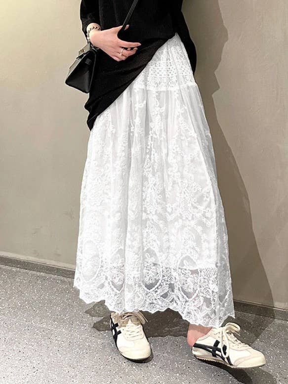 Sweet High-Waisted Solid Lace Maxi Skirt for wholesale by Rosa Clothing