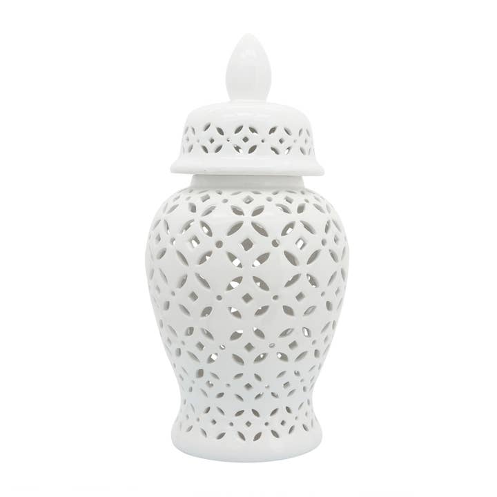 Sagebrook Home - Wholesale Decorative Jar - Ceramic Cutout Daisies Lidded Decorative Jar - White, 24 in.4