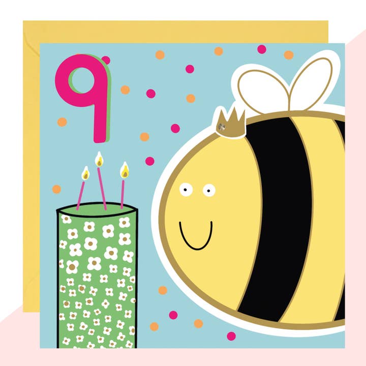 9th Birthday Bee Card for wholesale by Lottie Simpson