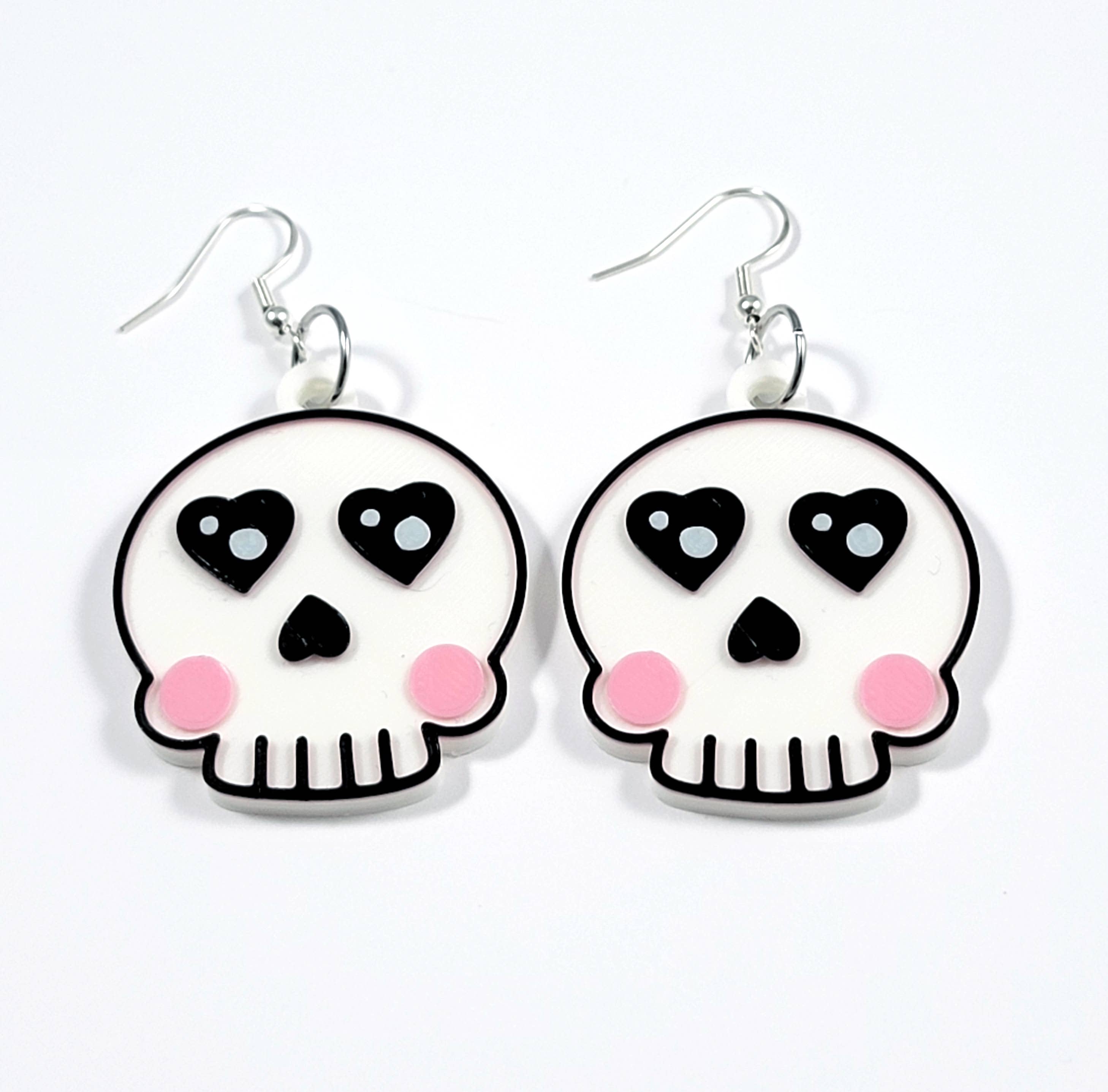 Printy Vibes - Vendita all'ingrosso Orecchini pendenti - Orecchini con teschio a forma di cuore, stampati1