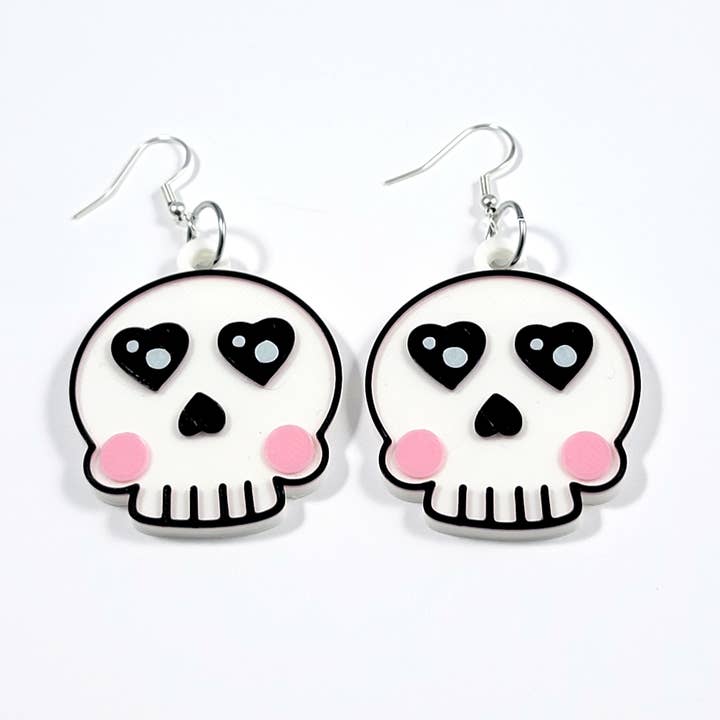 Printy Vibes - Vendita all'ingrosso Orecchini pendenti - Orecchini con teschio a forma di cuore, stampati1