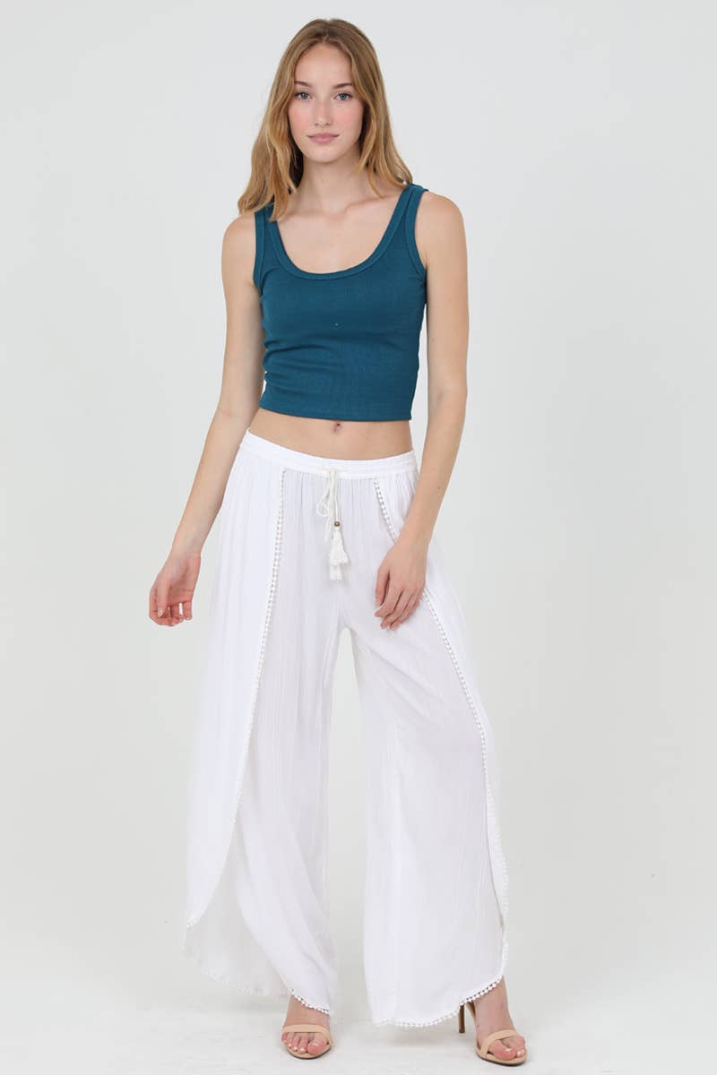 ANGIE - Wholesale Pants - Women's - 25P68-ASIS WRAP PANTS WITH CROCHET TRIM AND ELASTIC WAIST10