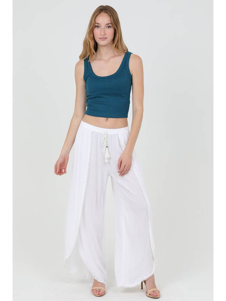 ANGIE - Wholesale Pants - Women's - 25P68-ASIS WRAP PANTS WITH CROCHET TRIM AND ELASTIC WAIST10