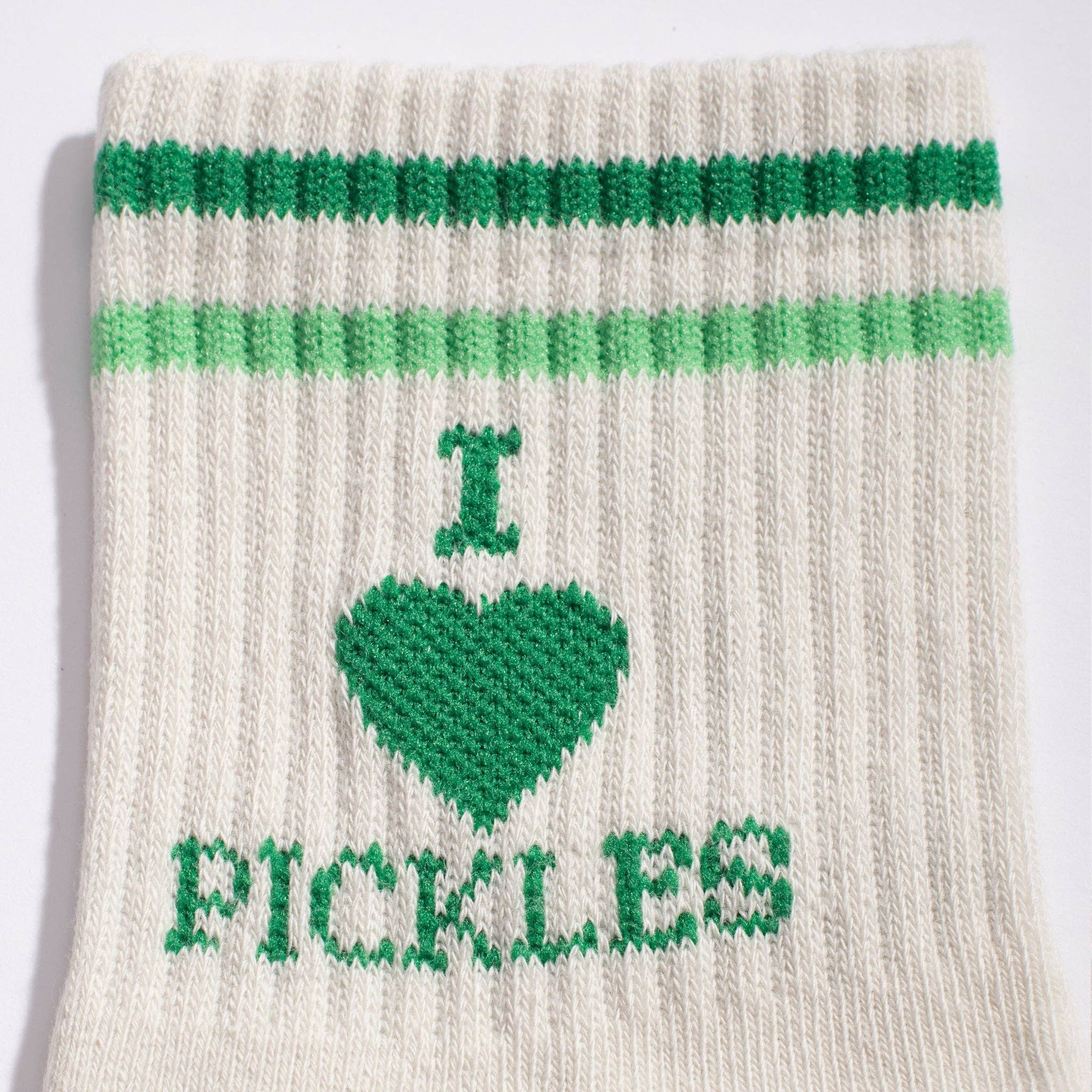 Green I Heart Pickles Socks for wholesale on Faire2