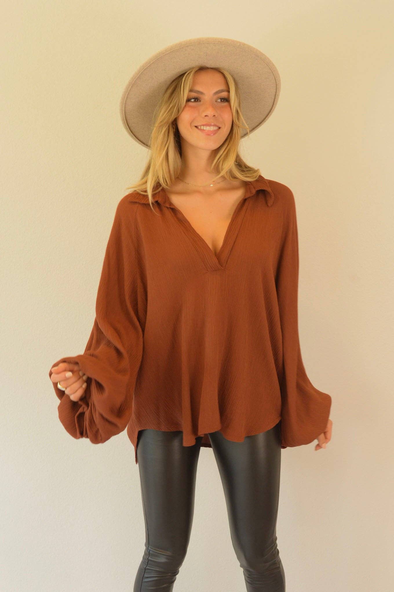 Ambiente - Wholesale Blouse - Women's - WASHED BALLOON BLOUSE-T2309EL7415914