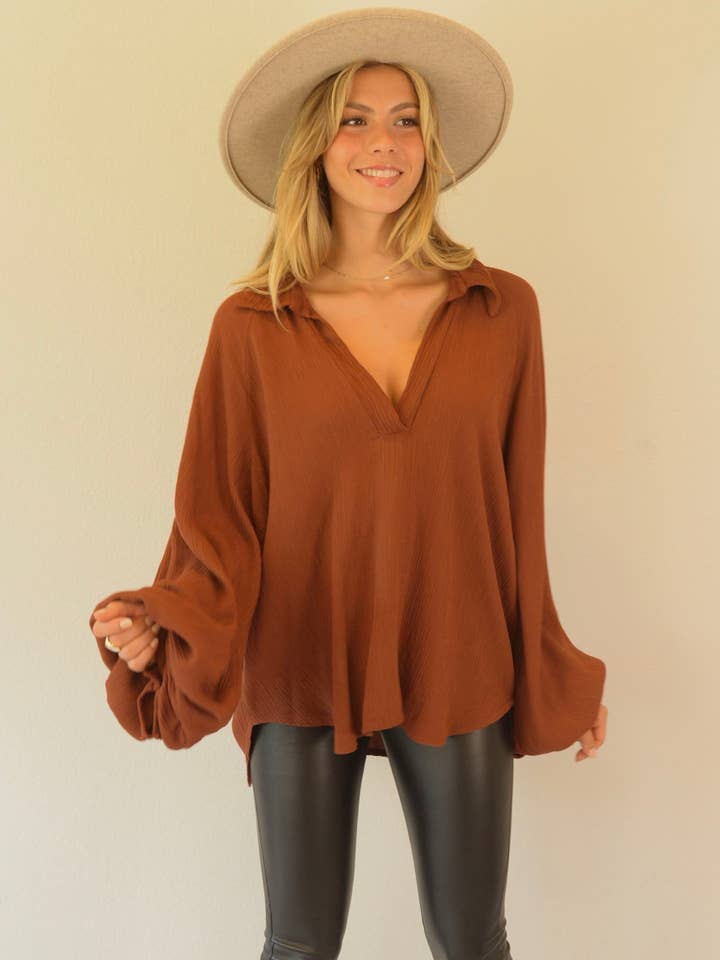 Ambiente - Wholesale Blouse - Women's - WASHED BALLOON BLOUSE-T2309EL7415914