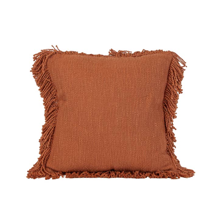 Foreside Home & Garden - Wholesale Throw/Decorative Pillow - Mattie 18x18 Woven Rust Yarn Fringe Filled Pillow Cotton