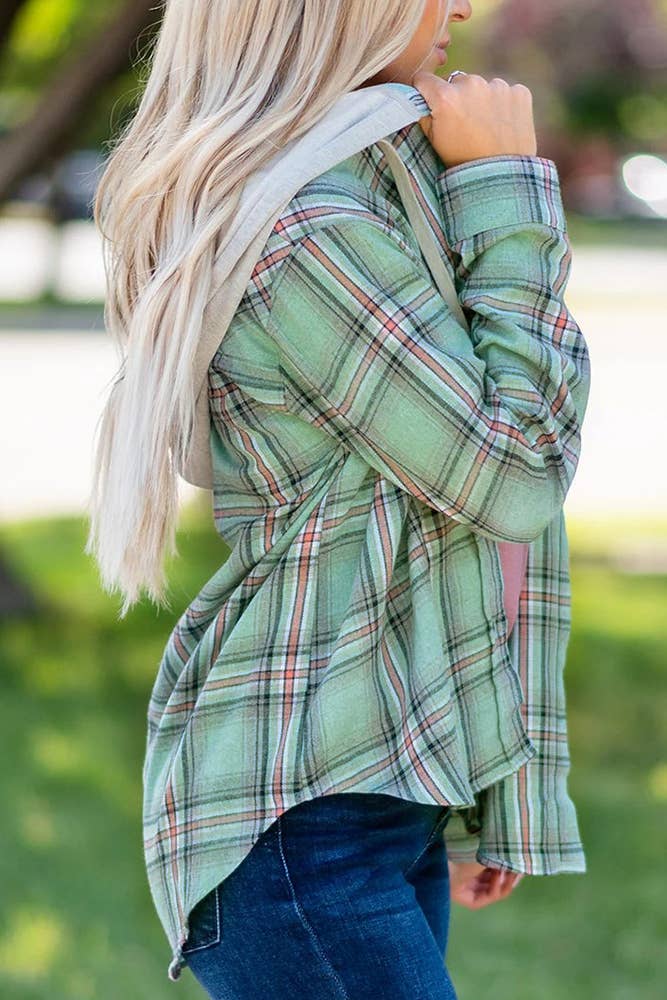 UNISHE – Großhandel Hoodie – Damen – TOPW531 Kariertes Kapuzenhemd mit Knopfverschluss Frauen5